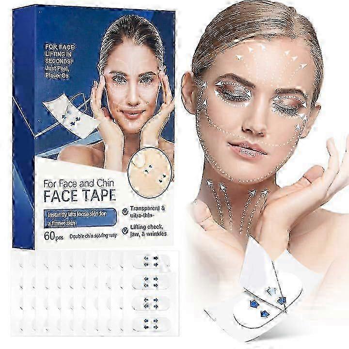 Face Lift Tape, Invisible Face Tapes for Lifting Sagging Skin Hide Double Chin Smooth Wrinkles Face (60 PCS)