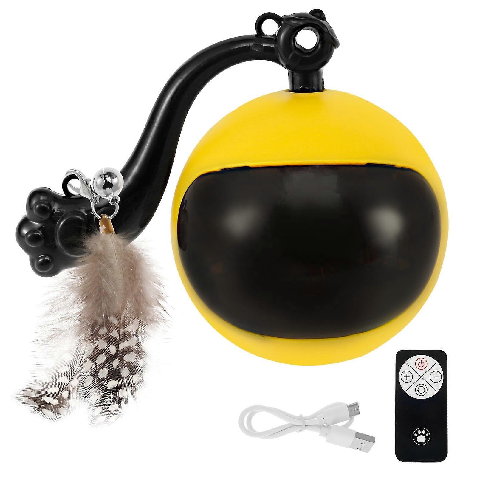 Interactive Cat Ball Toy with Remote & Motion Activation, Rechargeable Rolling Ball with Feather and Light for Cats Chasing
