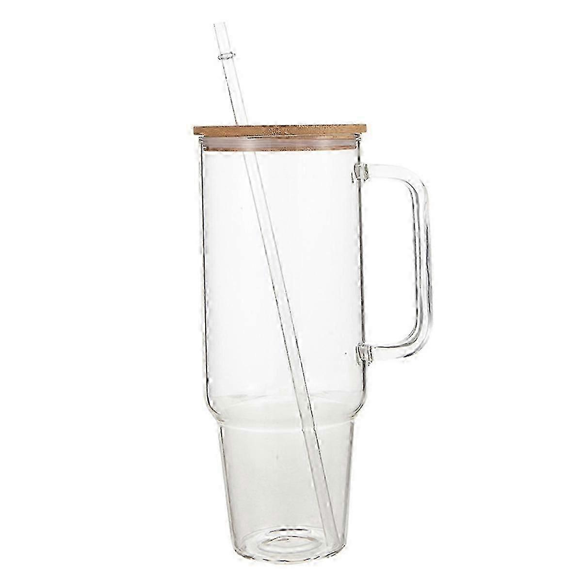 Gobelet en verre réutilisable de 40 onces avec poignée et couvercle à paille pour café glacé et boissons