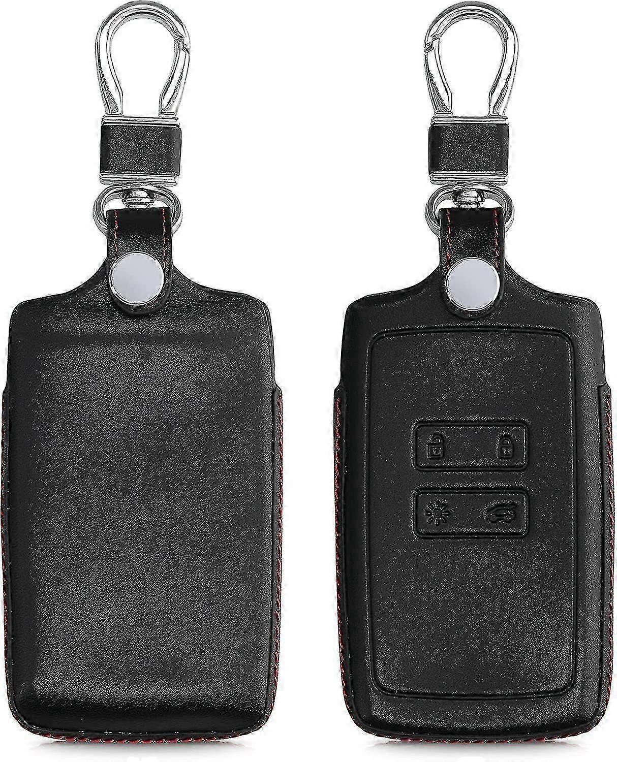 Shell Compatible With Renault Smart Key 4-button (keyless Go Only) Black-red Genuine Leather Car Key Shell With Key Fob Ring