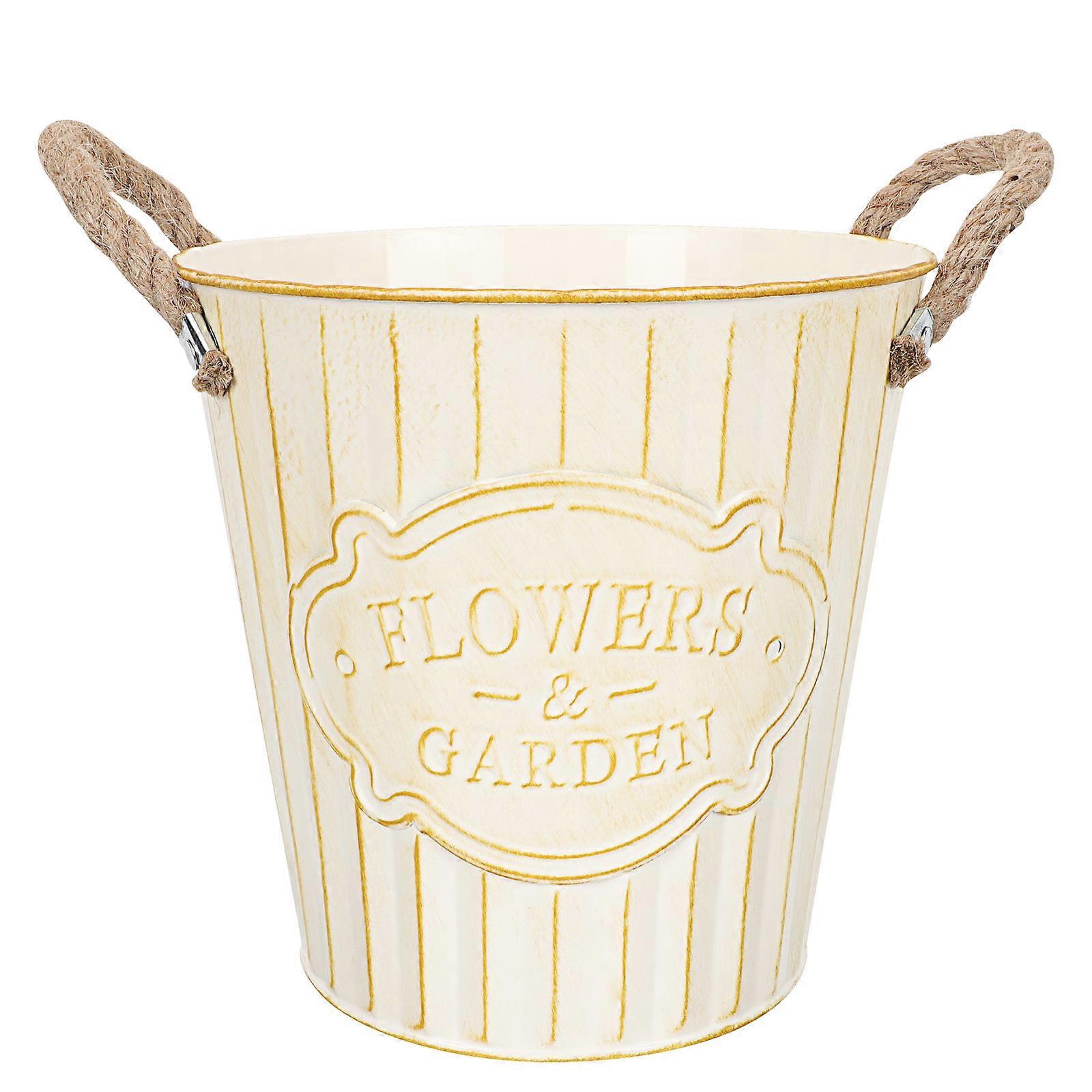 Iron Flowerpot for Home Use 2Pcs Gardening Flower Pot with Handle Beige