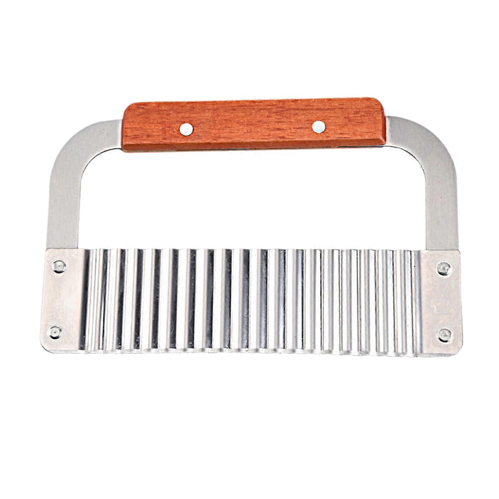 Crinkle Cutter with Wooden Handle, Stainless Steel Wavy Chopper, Multifunctional Slicer for Potatoes, Carrots, Veggies, compatible with Kitchen Use