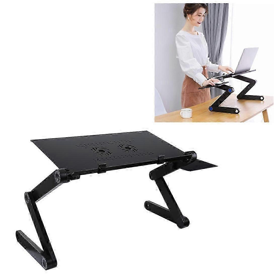 Portable 360 Degree Adjustable Foldable Aluminium Alloy Desk Stand with Double CPU Fans & Mouse Pad for Laptop / Notebook, Desk Size: 480mm x 260mm