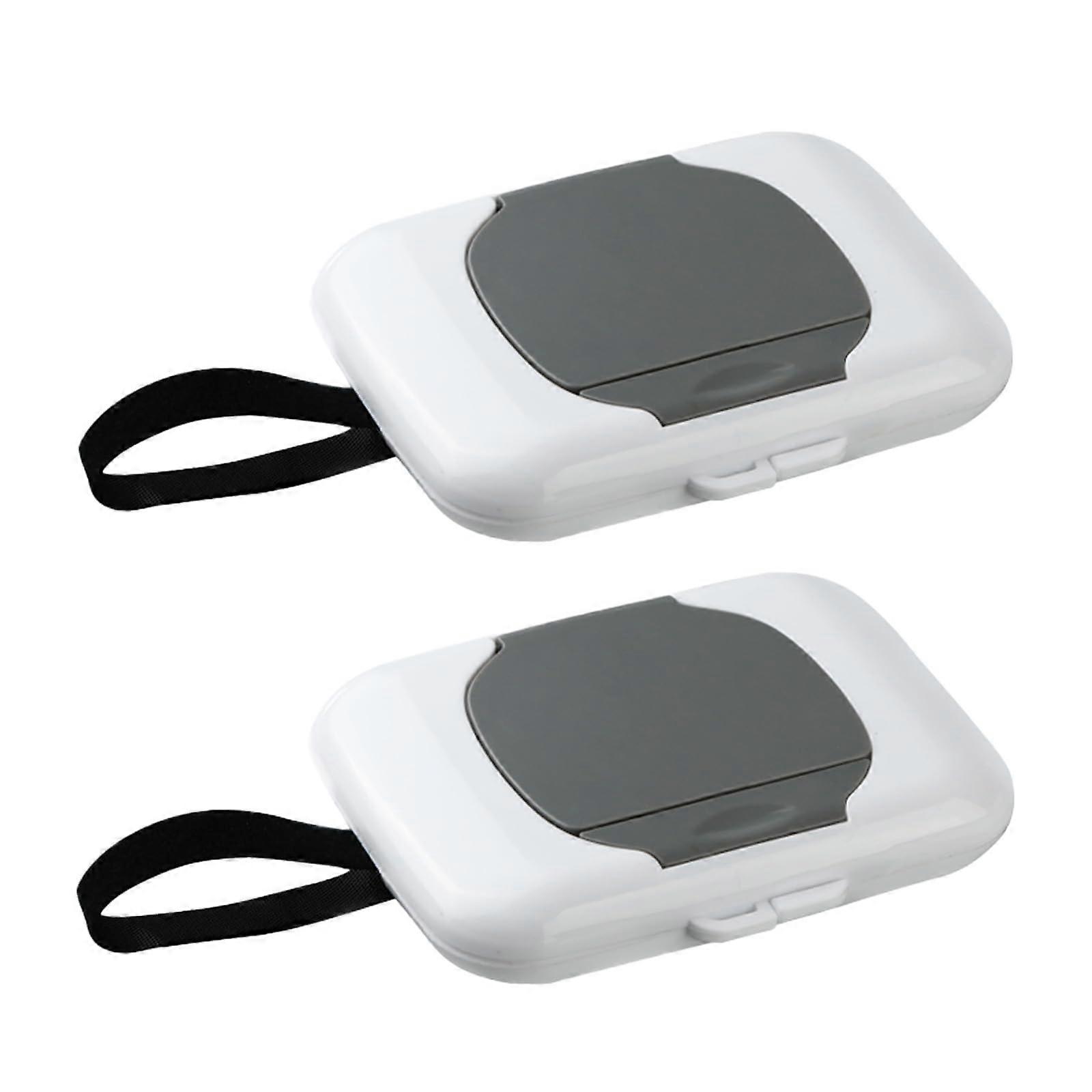 Portable Baby Wipes Dispenser 2 Pack Refillable Wet Wipe Case With Secure Lid Carrying Strap Travel Diaper Bag