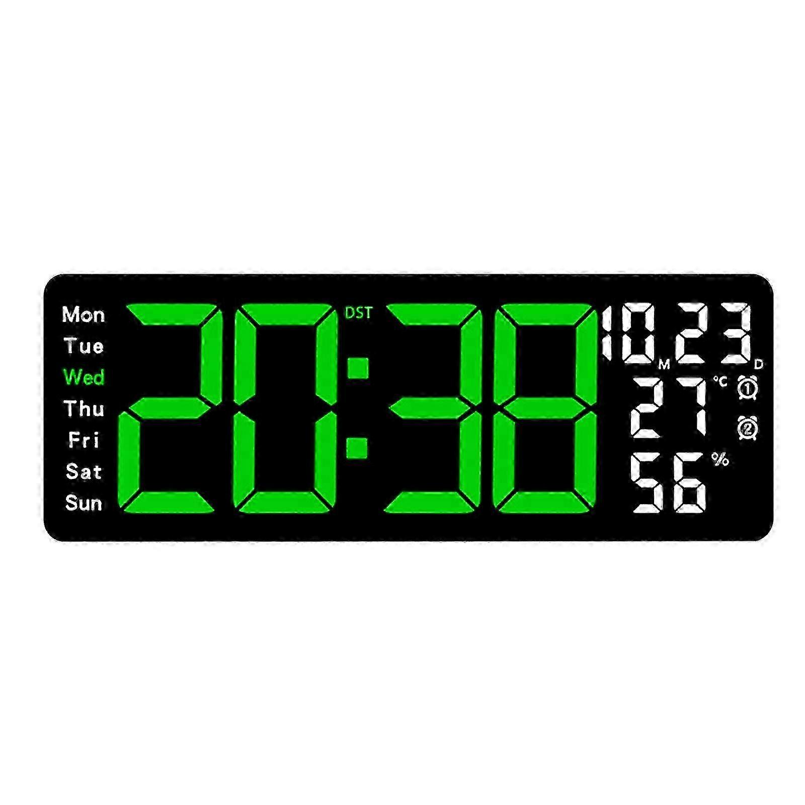 Large 17.3Inch LED Wall Clock with Remote Control Auto Brightness Temperature Date Display for Living Room or Office Green 25-26