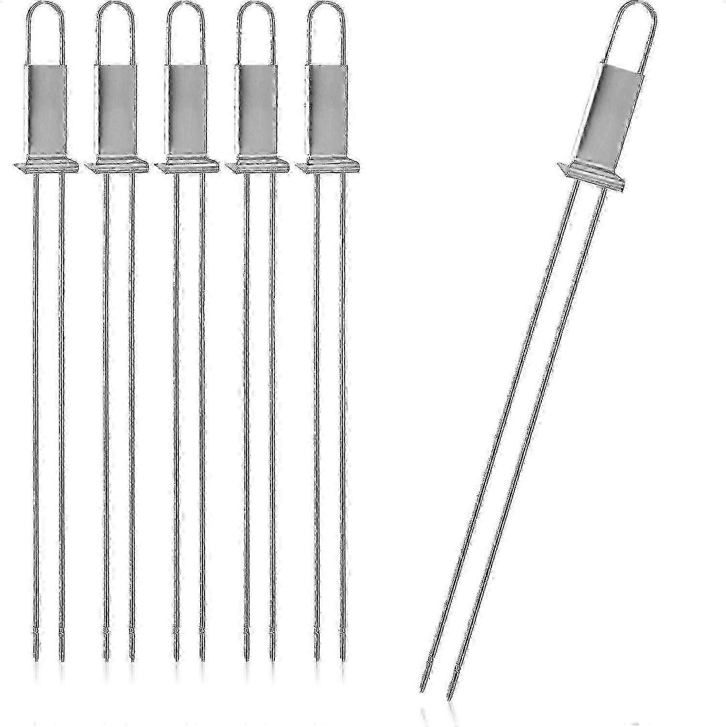 6x premium barbecue skewers with handle, double barbecue skewer made of 430 stainless steel, kebab skewers with double tines f26