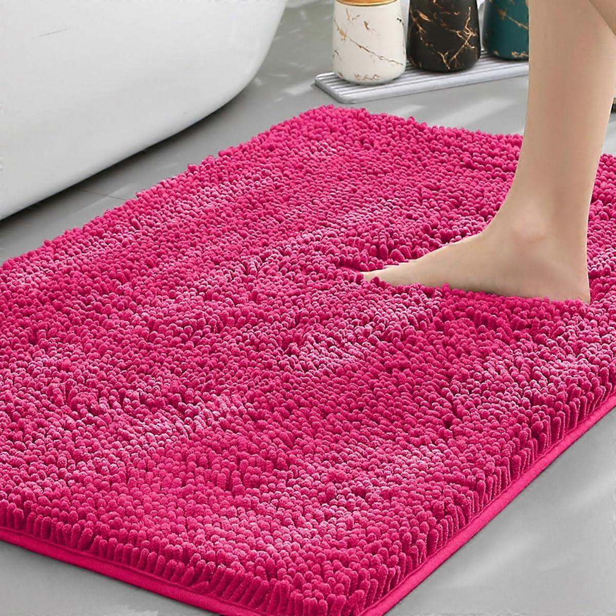 Chenille Bath Mat Absorbent Microfiber Non Slip Rectangle Rug Rose Pink 40x180 Centimeters Washable Quick Dry