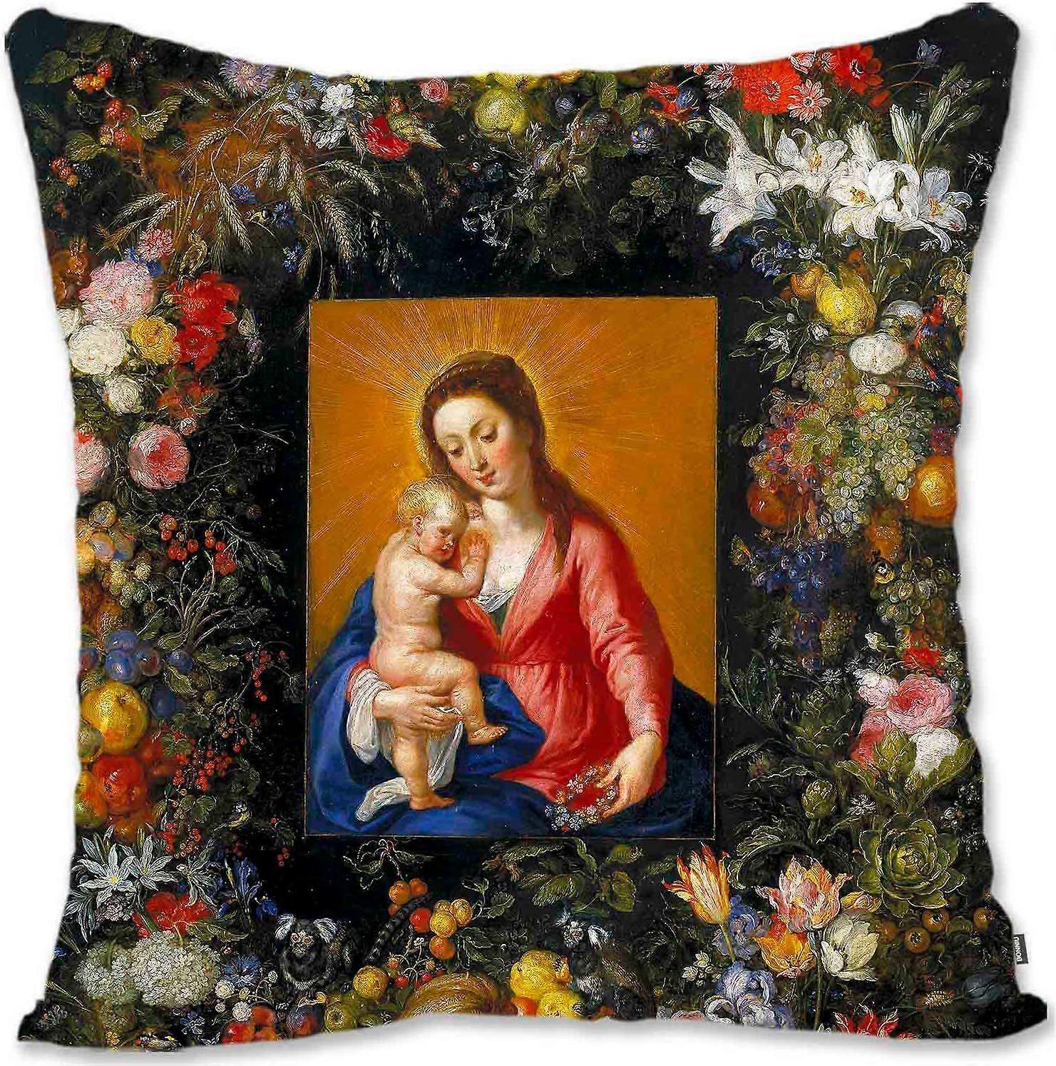 h118装飾的なスロー枕カバー聖母芸術 - ヤン・ブリューゲル・ザ・ヤンガー - 花輪BHの聖家族聖家族聖母と聖母とC