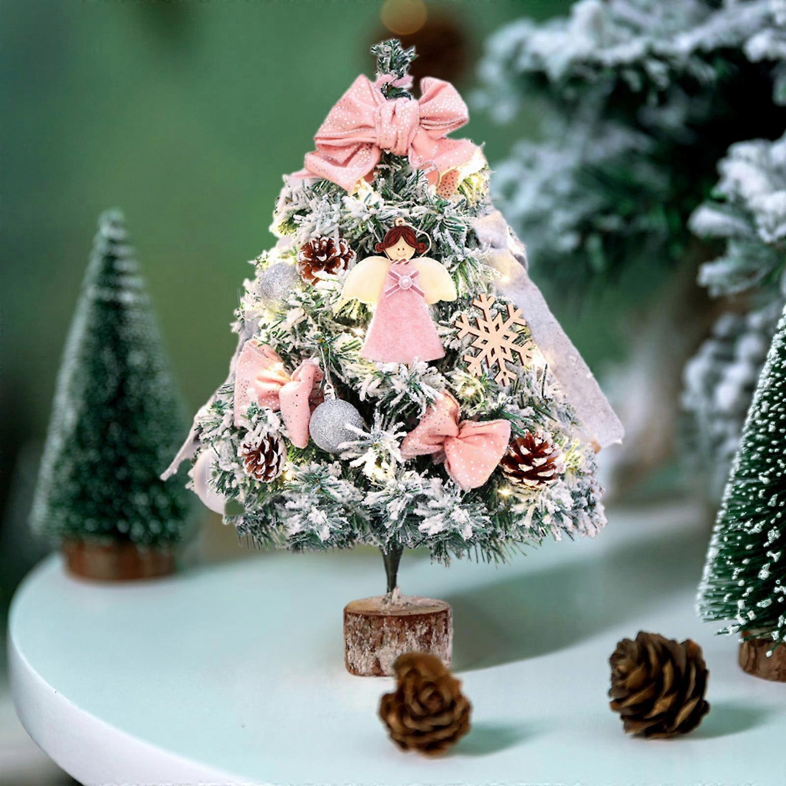 Mini Christmas Tree with Lights, Artificial Flocking Tabletop Xmas Tree for Desktop Decor, Compatible with YANHAIGONG Ornaments