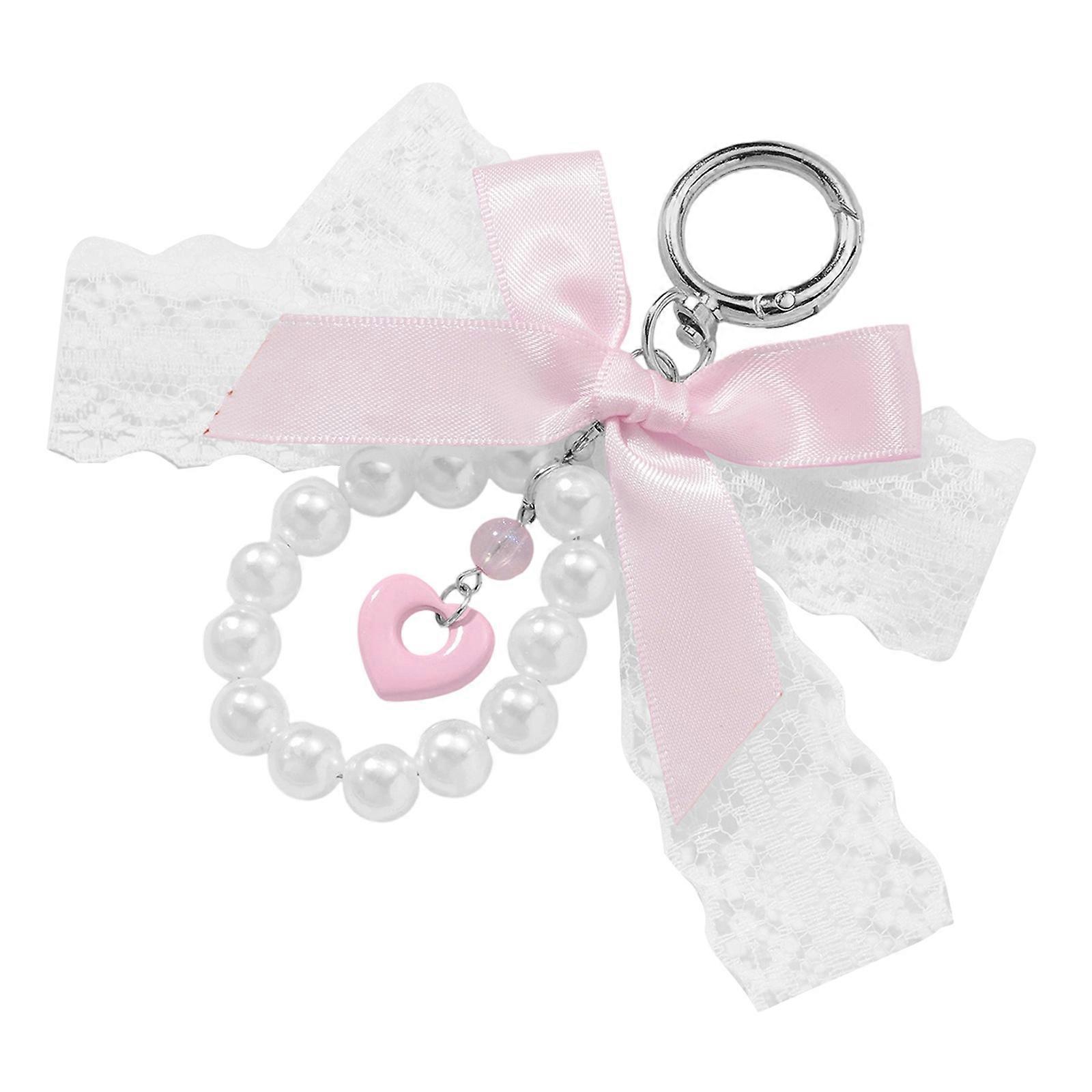 Retro Y2K Style Imitation Pearls Key Holder Stylish Keychain Featuring Bowknot Design For Handbag Backpack Accessories  Pink