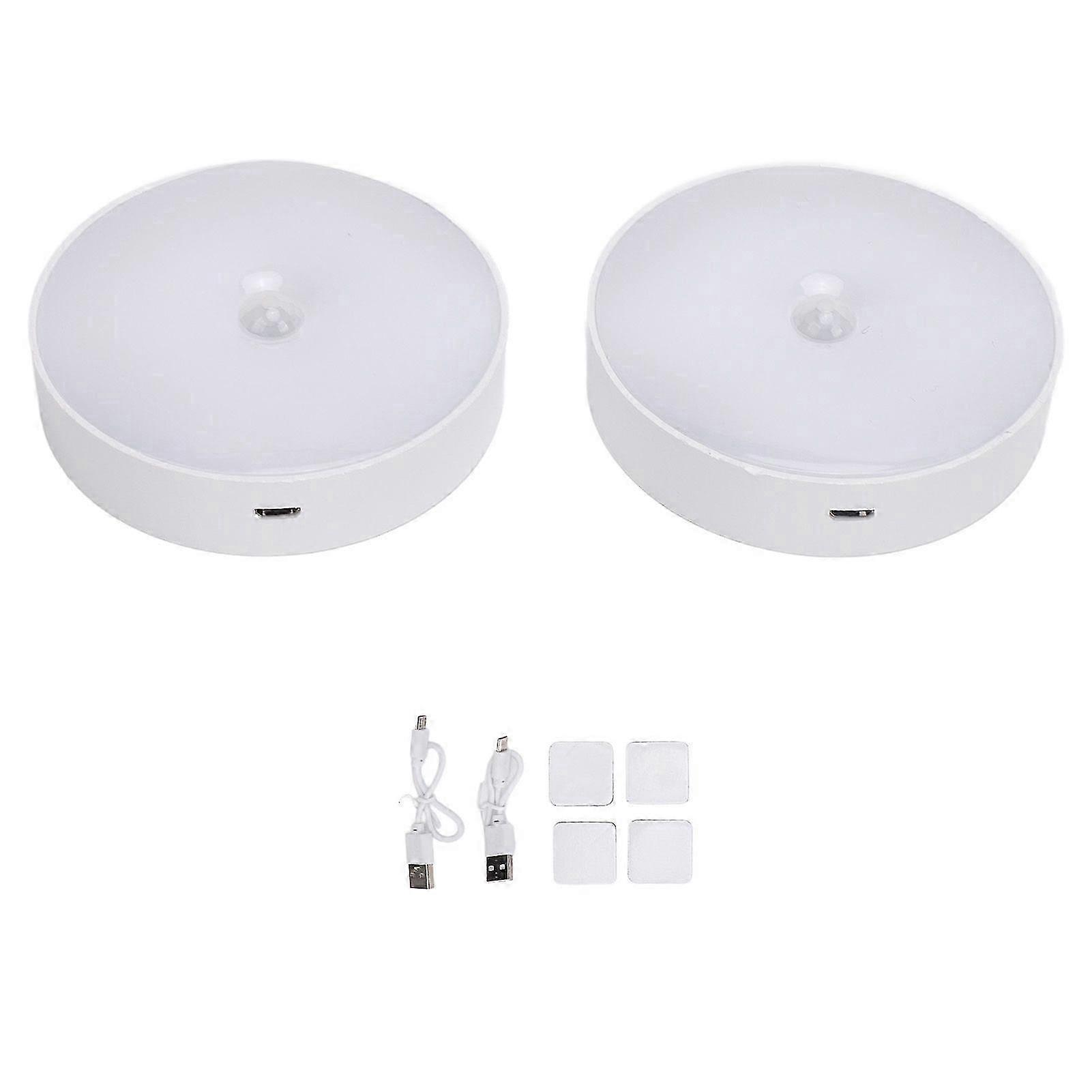 2Pcs LED Motion Sensor Lights USB Rechargeable Multifunction Round Small for Indoor Home Cabinet YMHC