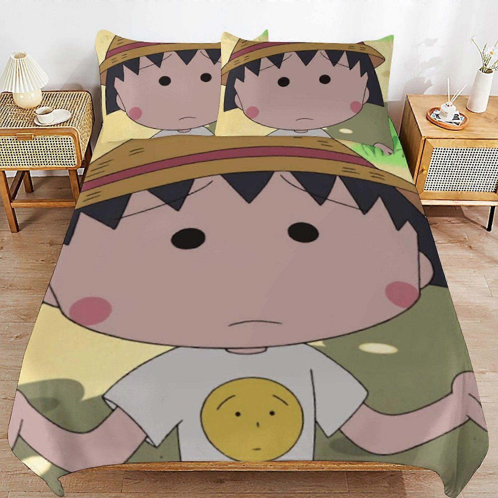 s460 Chibi Maruko-chan Convenient Use Cozy Feel Secure Zip Smooth Threading Duvet Cover Sets Ideal for Home v460