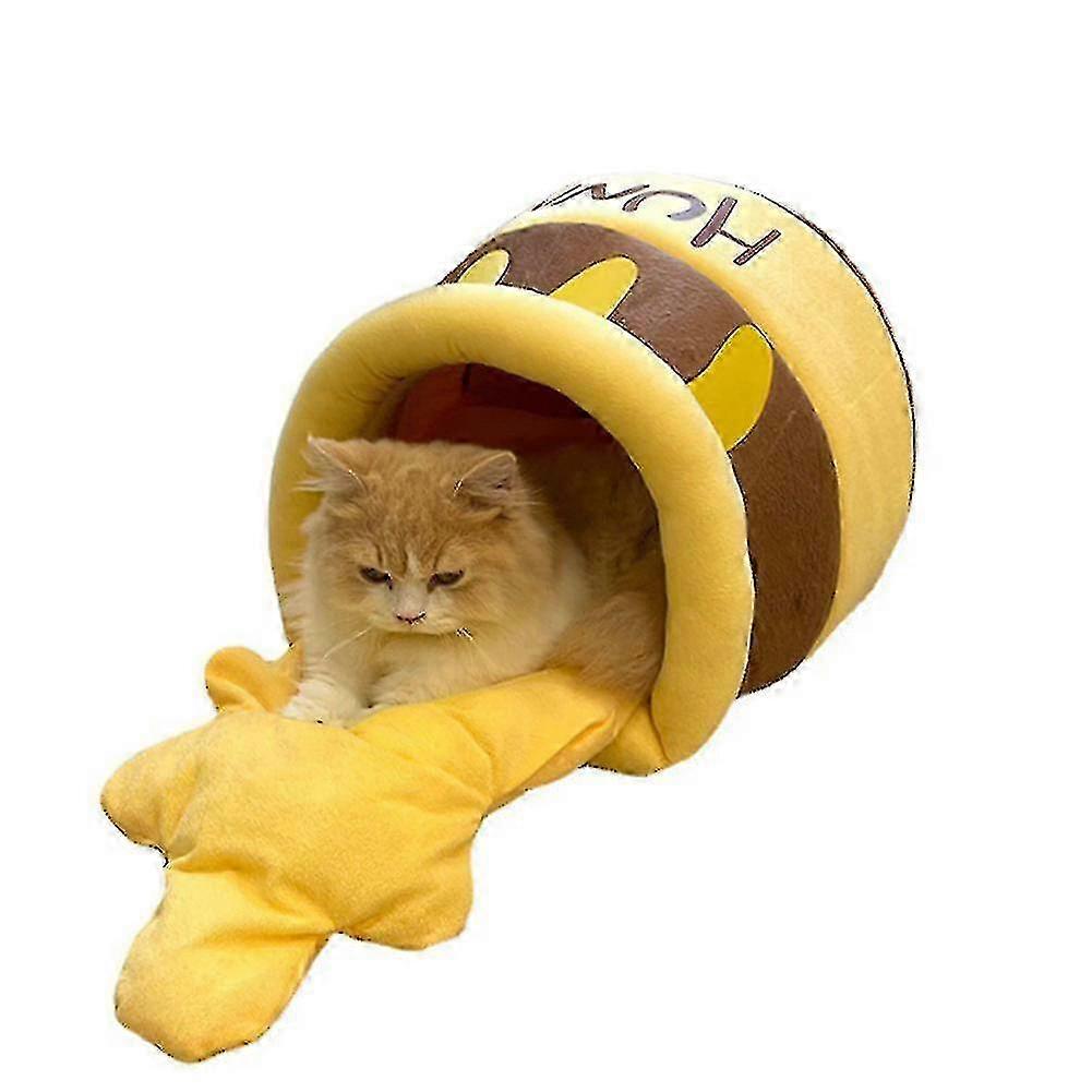 Encapsulated Cat Bed with Honey Pot Design - Universal, Warm Plush Kennel for Winter, Comfortable for Both Pets and Dogs