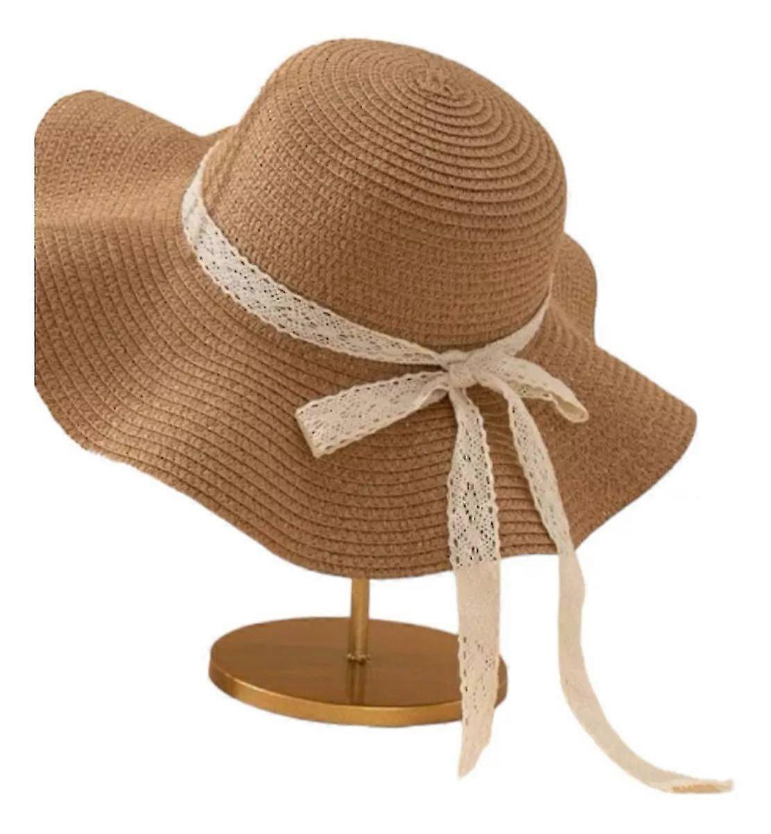 Khaki Women's Summer Beach Hat Sunscreen Bow Sun Hat