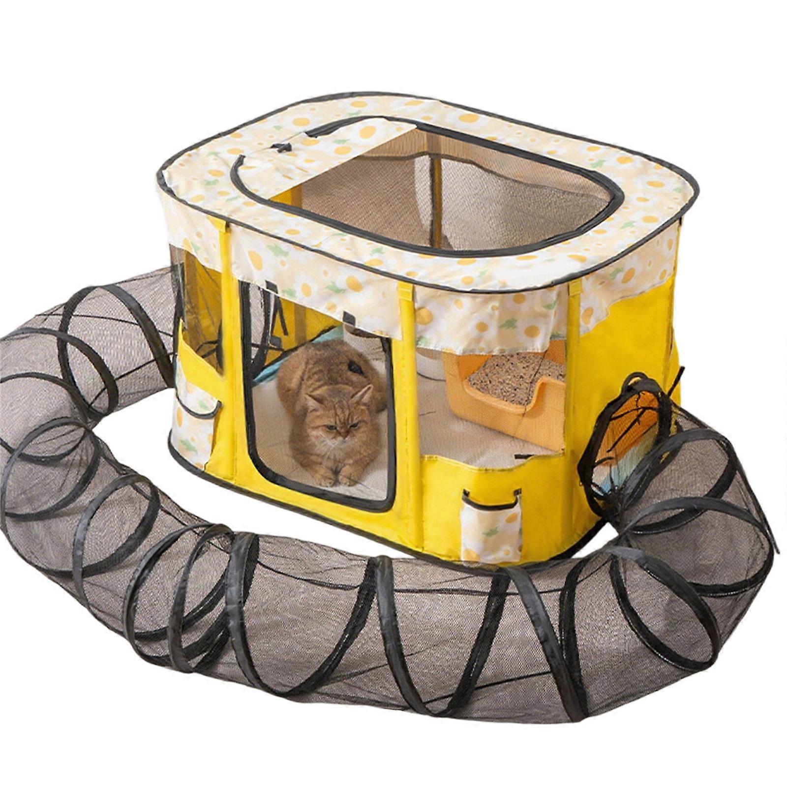 Spacious Enclosed Tunnel Tent With Fabric For Indoor Outdoor Use Easy To Store  Yellow