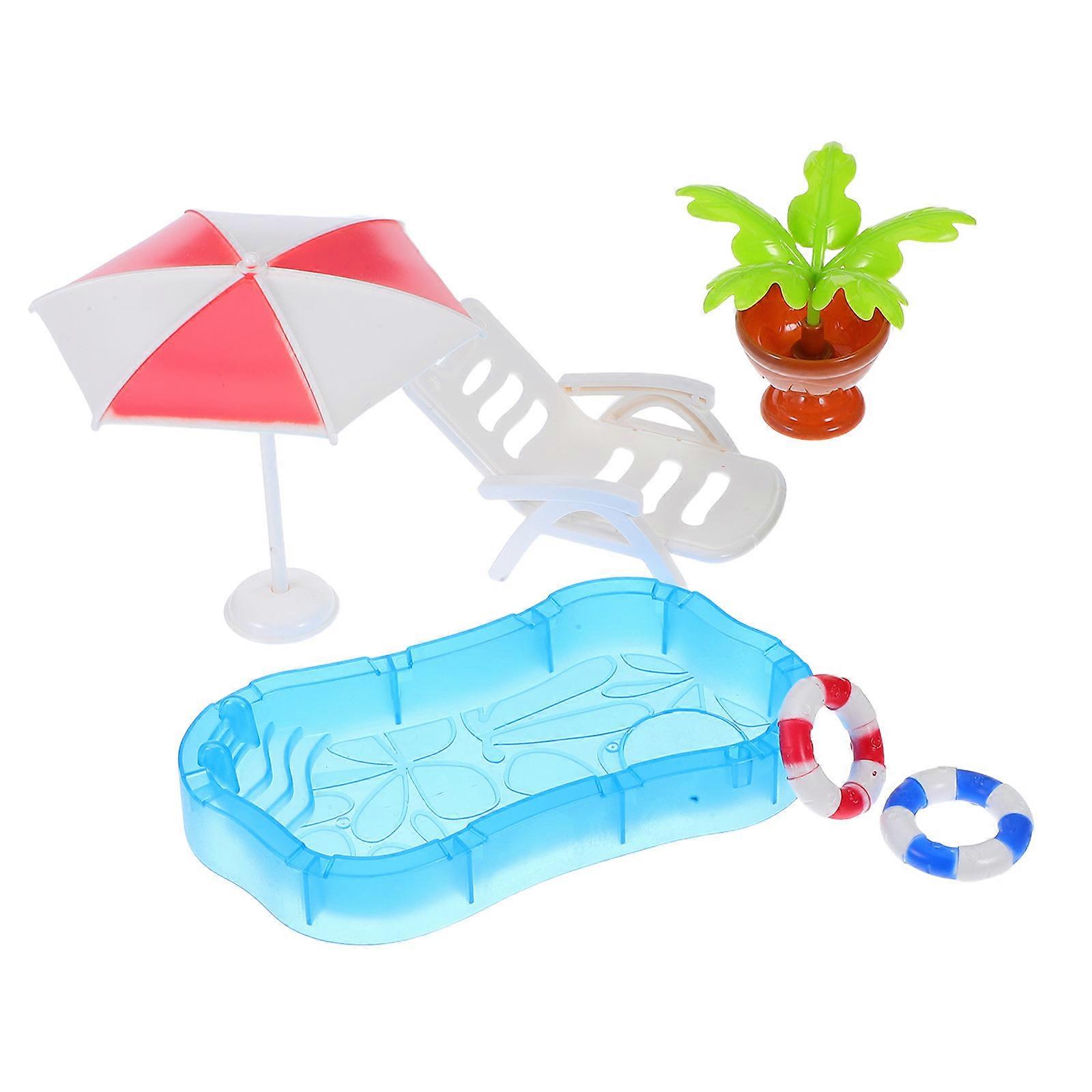 Mini Dollhouse Beach Pool Set for Decor with Assorted Color Plastic in 1Set