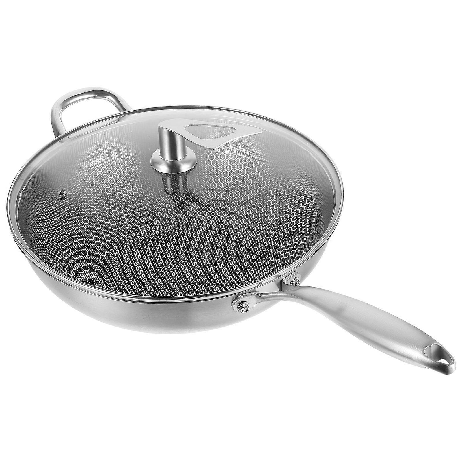 ステンレススチール製中華鍋ハニカム構造フライパン中華鍋、家庭用蓋付き