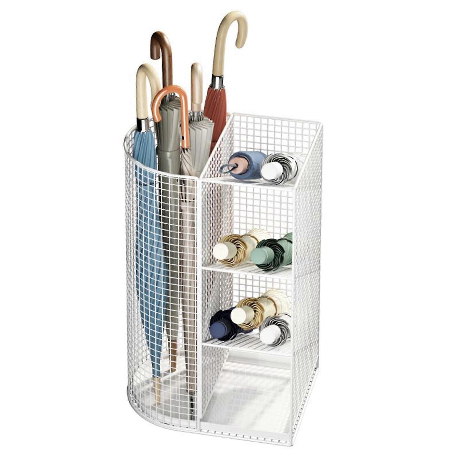 Metal Umbrella Stand with Large Capacity and Removable Drip Tray for Entryway Storage (White)