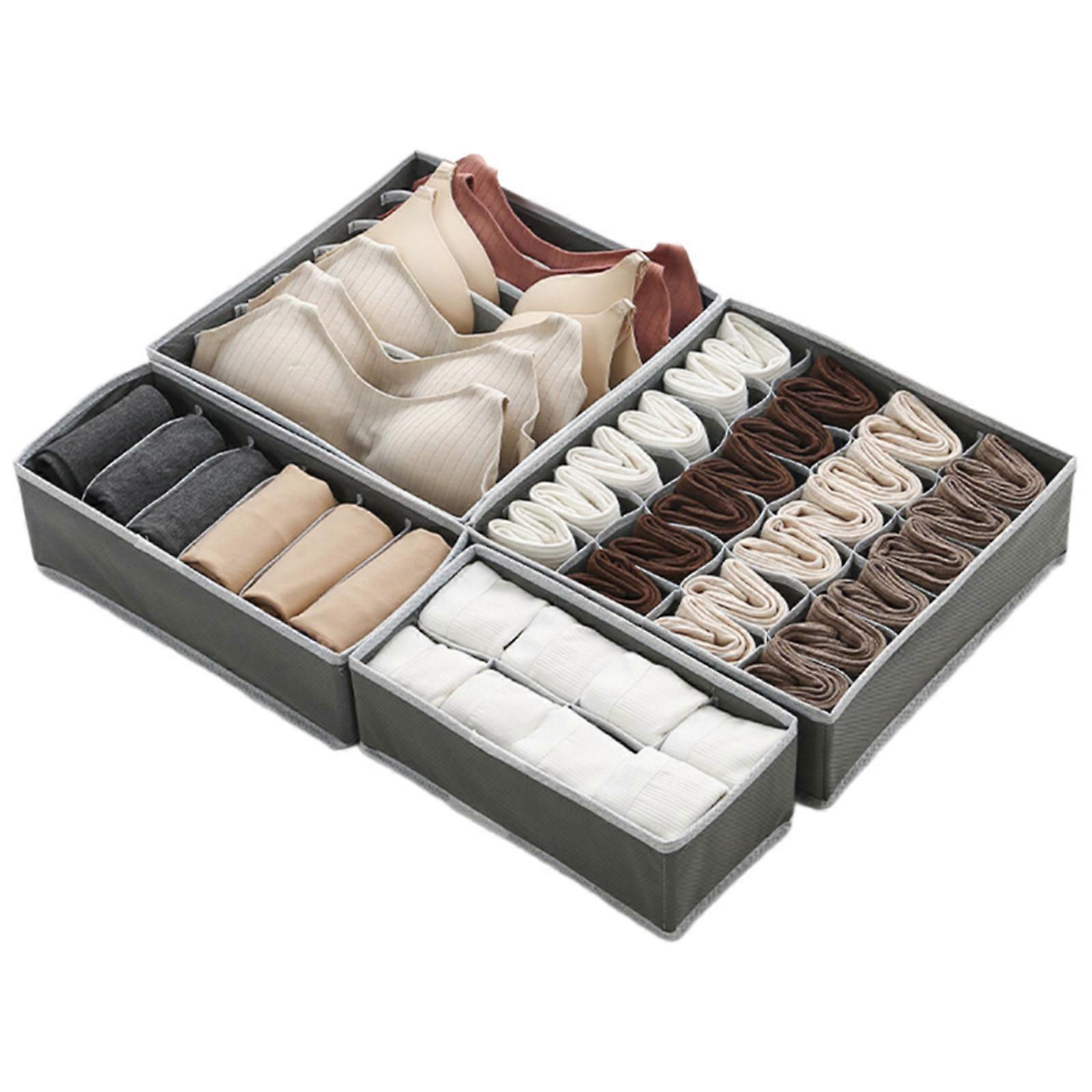Set of 4 Space Saving Drawer Divider Set for Lingerie Multi Compartment Underwear Storage Box Clothes Organization Tool  Gray