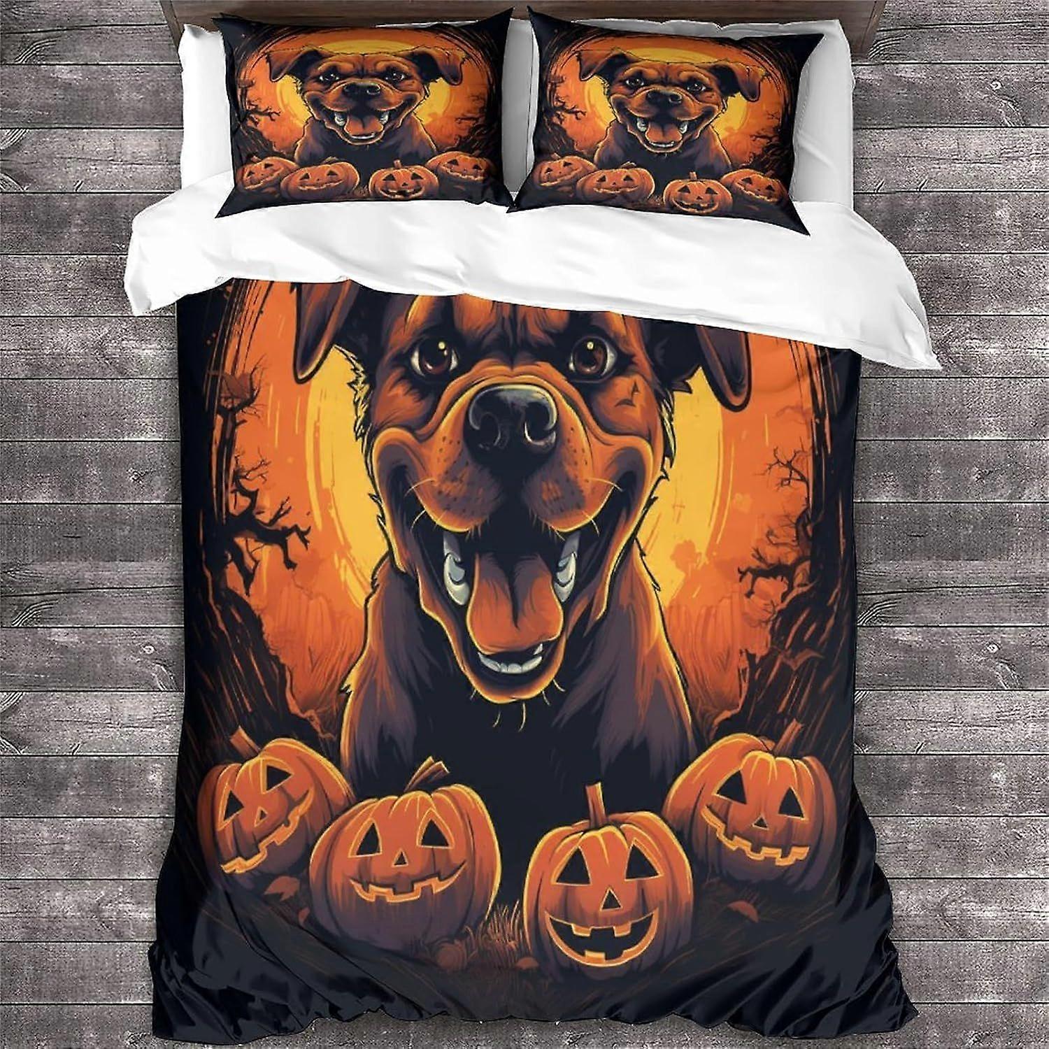 Conjunto de capa de edredom LikeEj com estampa de cachorro em 3D, capa de edredom de Halloween para jovens, capa de edredom de microfibra macia com estampa de animais, conjunto de cama de casal com 3 peças.