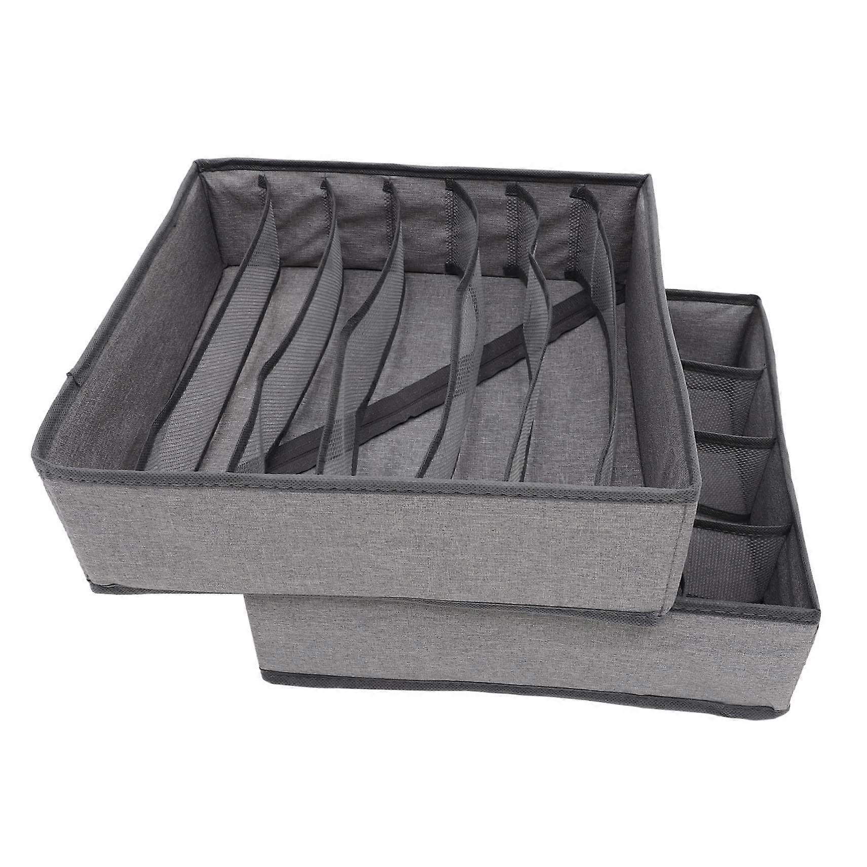 2 Pack Foldable Mesh Underwear Organizer Storage Boxes with Dividers for Closet and Drawer Light Gray