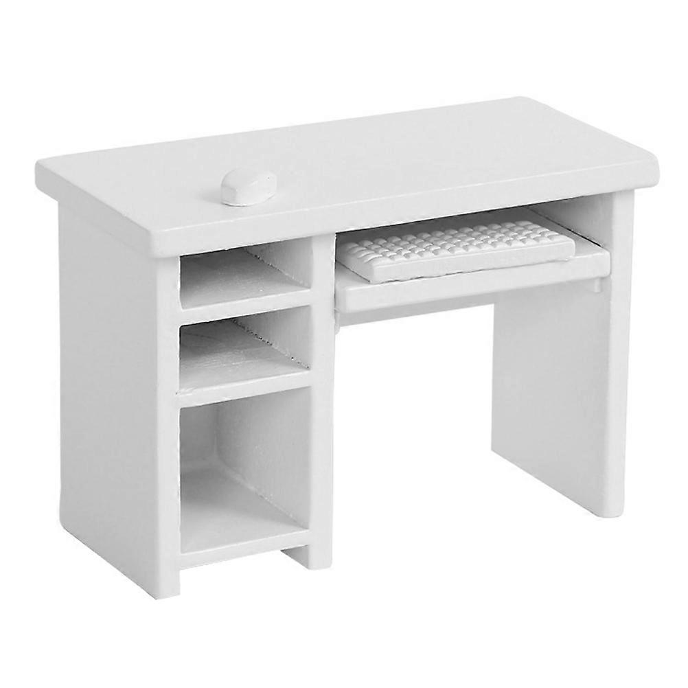 Dollhouse Keyboard and Mouse Mini Computer Desk for Collecting White Plywood Furniture Model 1 Set