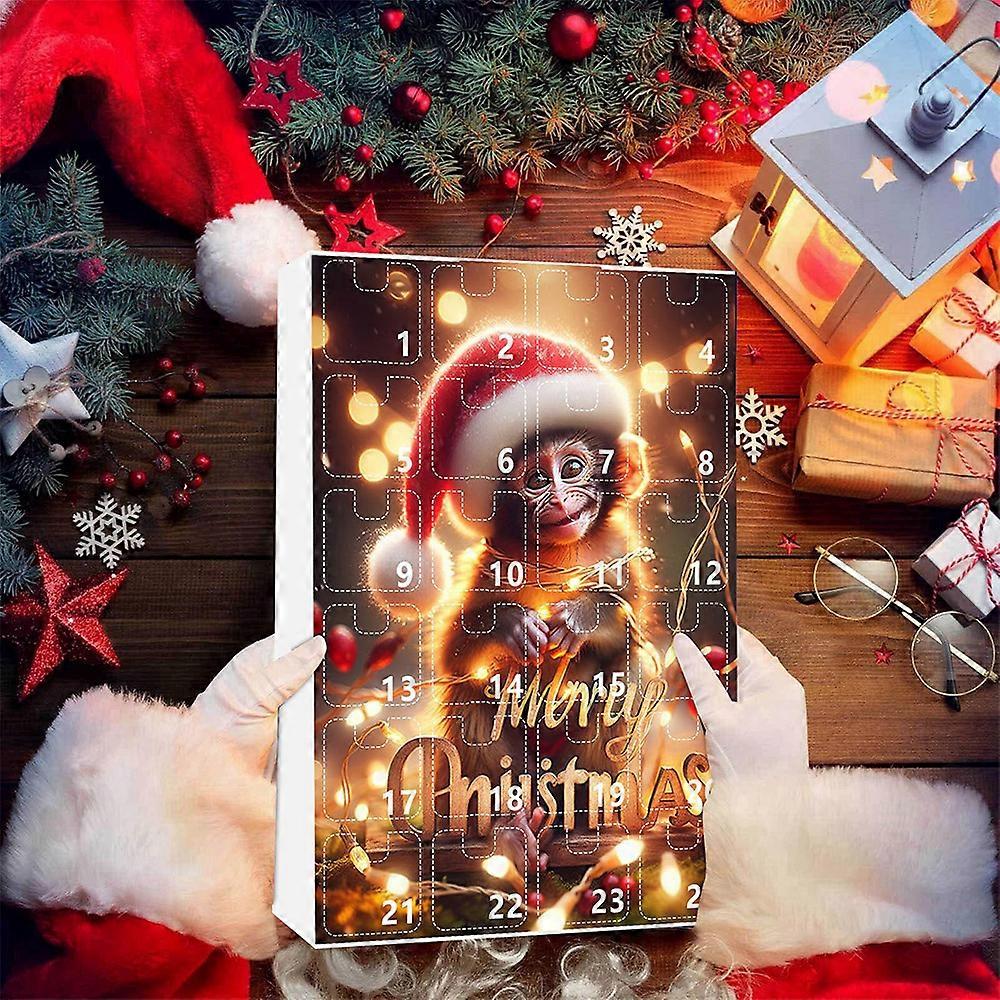 2025 Advent Countdown Calendar Monkey Christmas Hanging Ornaments -Smiling