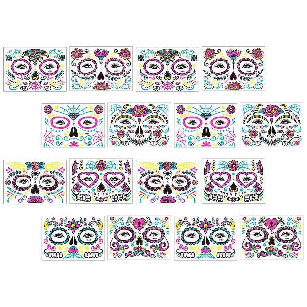 Fluorescent Face Halloween Temporary Face for Adults with 16 Sheets