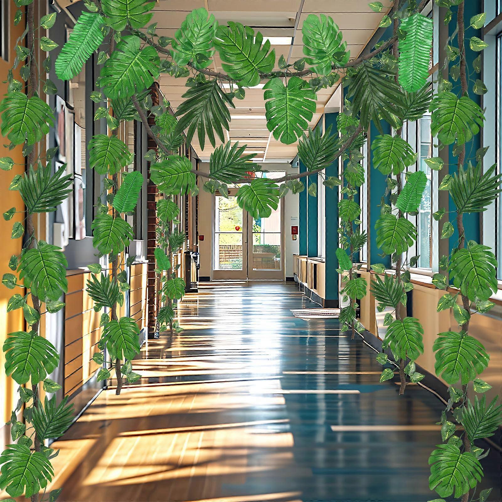Jungle Party Decorations Set with Realistic Palm Leaves and Vines for Tropical Safari Birthday