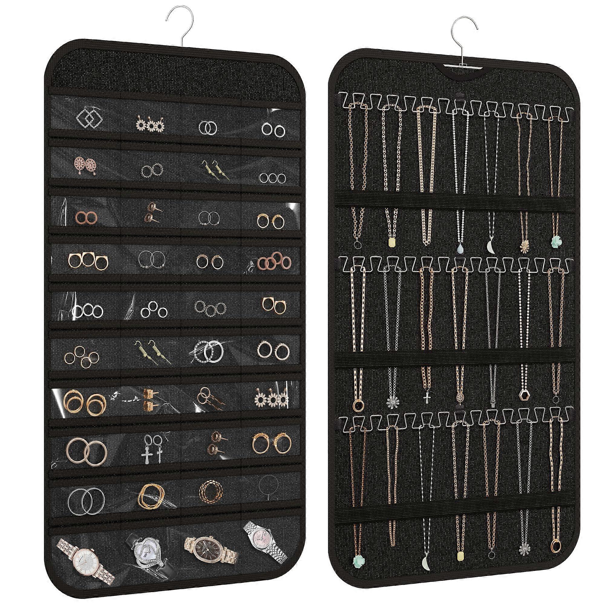 2 Pack Hanging Jewelry Organizer with 40 Pockets and 36 Hooks, Double Sided Storage for Closet or Door
