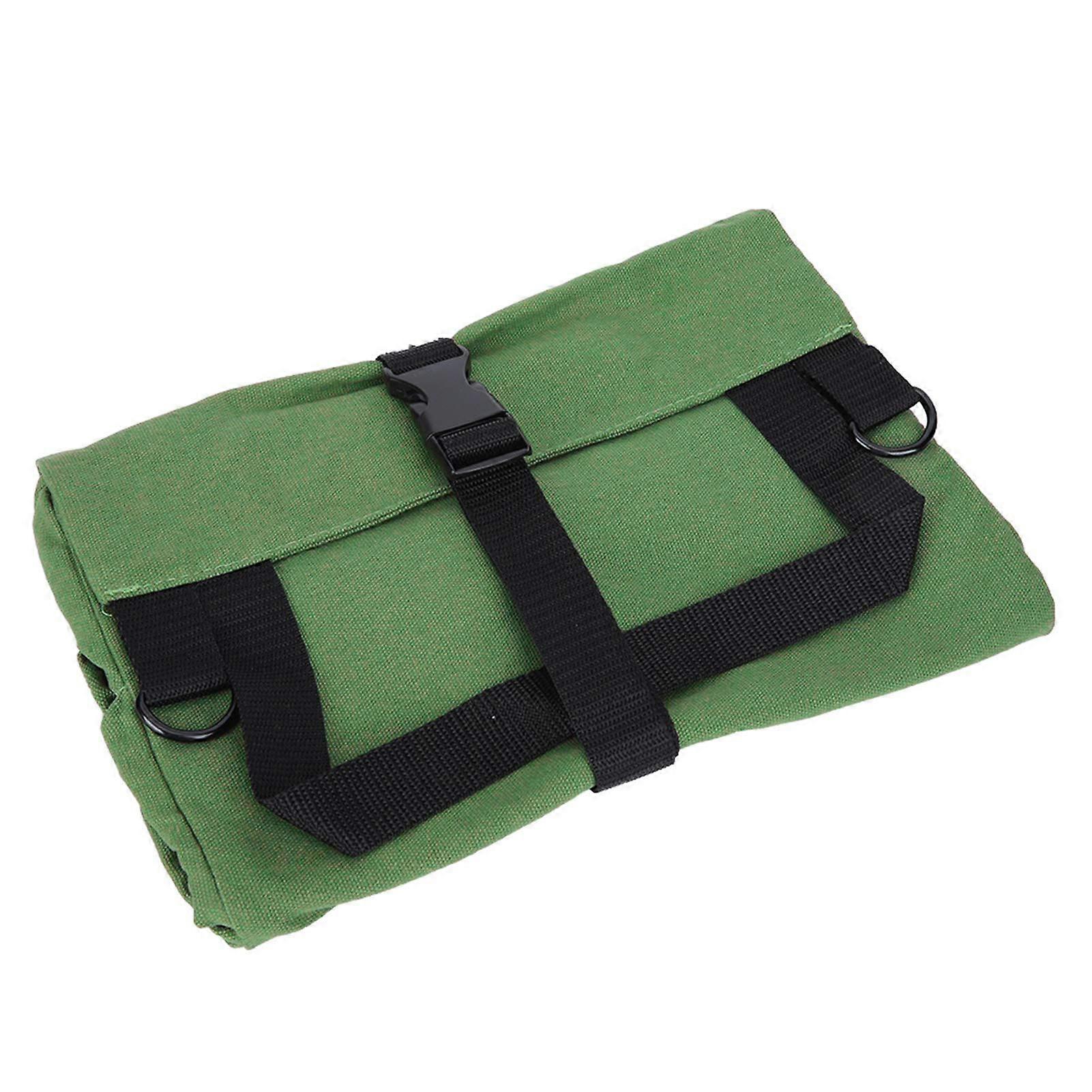 Canvas Tool Roll Organizer Bag with Zipper Closure, Heavy Duty Army Green Roll Up Storage for Mechanics