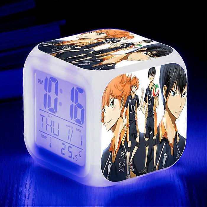 Haikyuu!! Japanese anime alarm clock, LED seven-color changing square clock, large screen digital student electronic clock