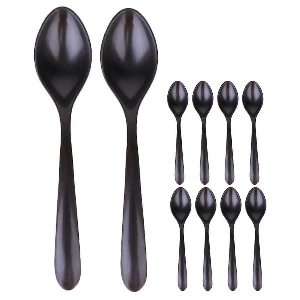 10Pcs Black Matte Porcelain Soup Spoons Set, Ergonomic Handle for Rice, Porridge and Daily Use