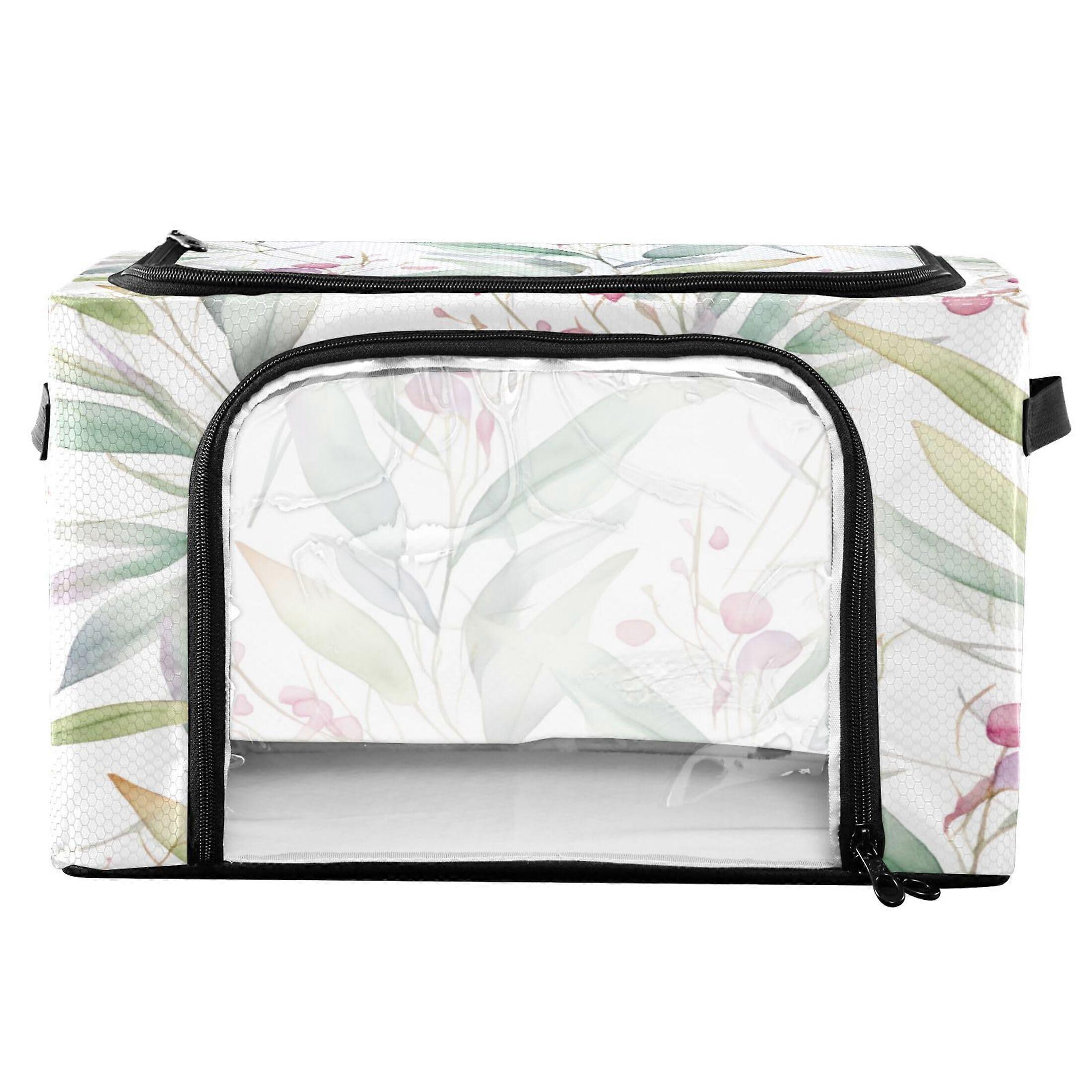 30L Foldable Clothes Storage Box with Metal Frame, Dual Openings, Clear Window and Handles for Seasonal Clothing