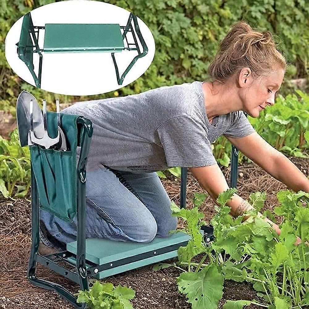 Garden Kneeler Seat 2 in 1 Foldable Stool with EVA Padding and Tool Pouch for Back Support