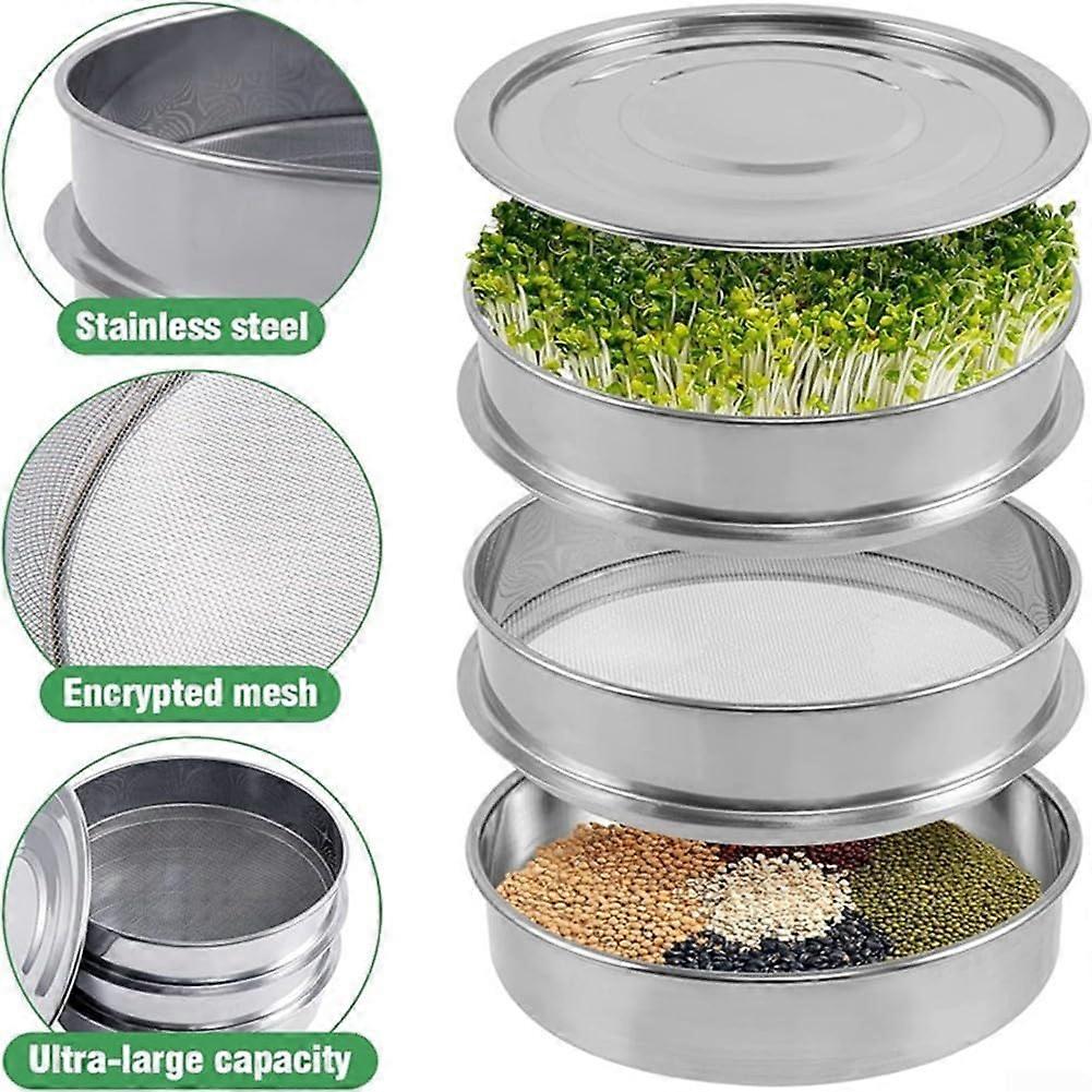 Stainless Steel Sprouting Tray with Fine Mesh Drainage, Stackable Microgreens Growing Kit for Indoor