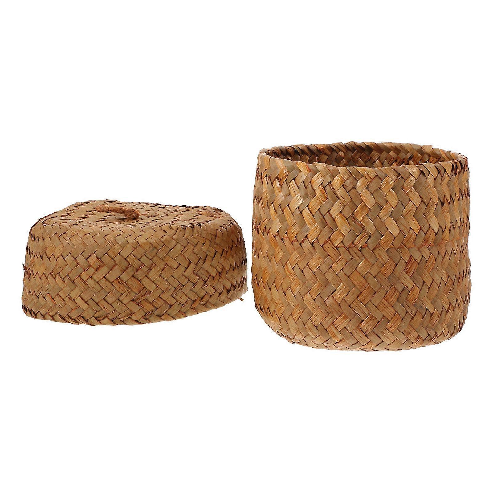 Woven Box With Lid Gift Holding Rustic Style Round Shape Seagrass Material 1Pack