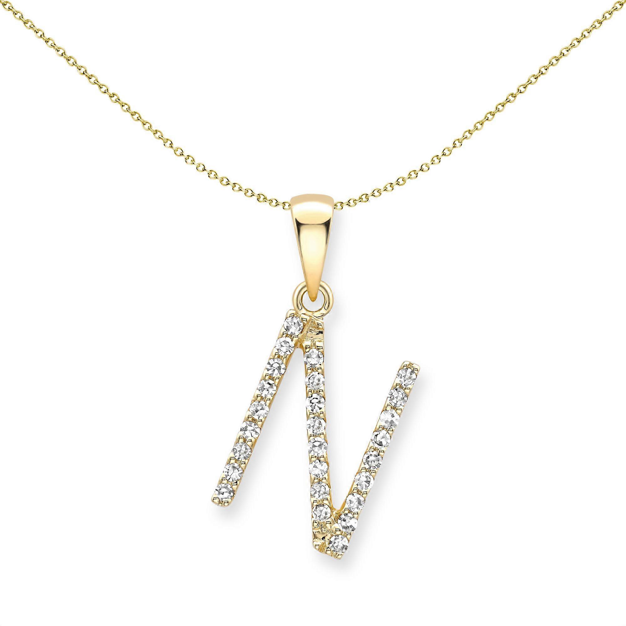 Jewelco London 18K 黄金钻石首字母吊饰吊坠字母 N 7 毫米 x 15 毫米