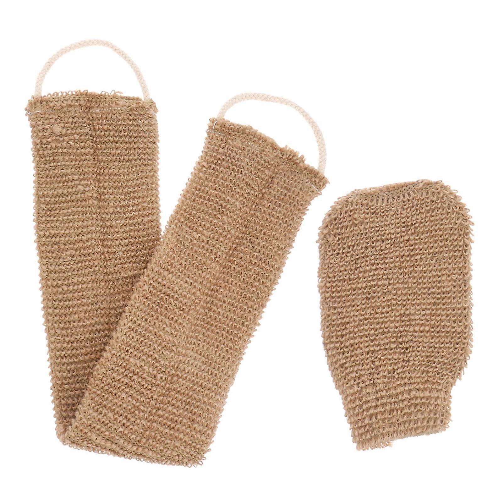2pcs Exfoliating Back Scrubber and Bathing Gloves Ramie Jute Set for Deep Cleansing Shower