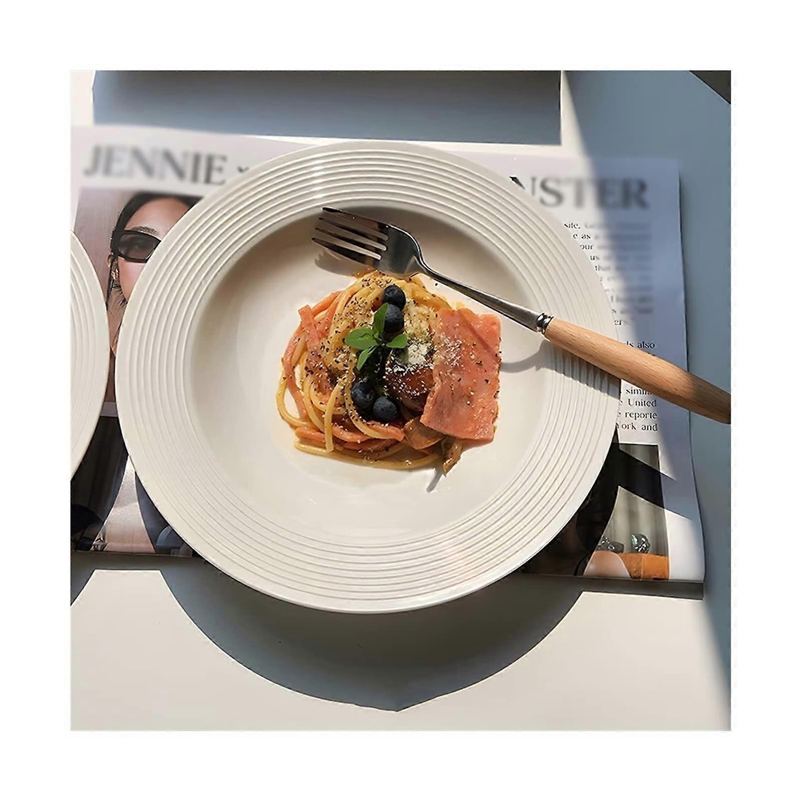 Large White Ceramic Dinner Plate with Elegant Spiral Pattern, Microwave and Dishwasher Safe Ref: 5888