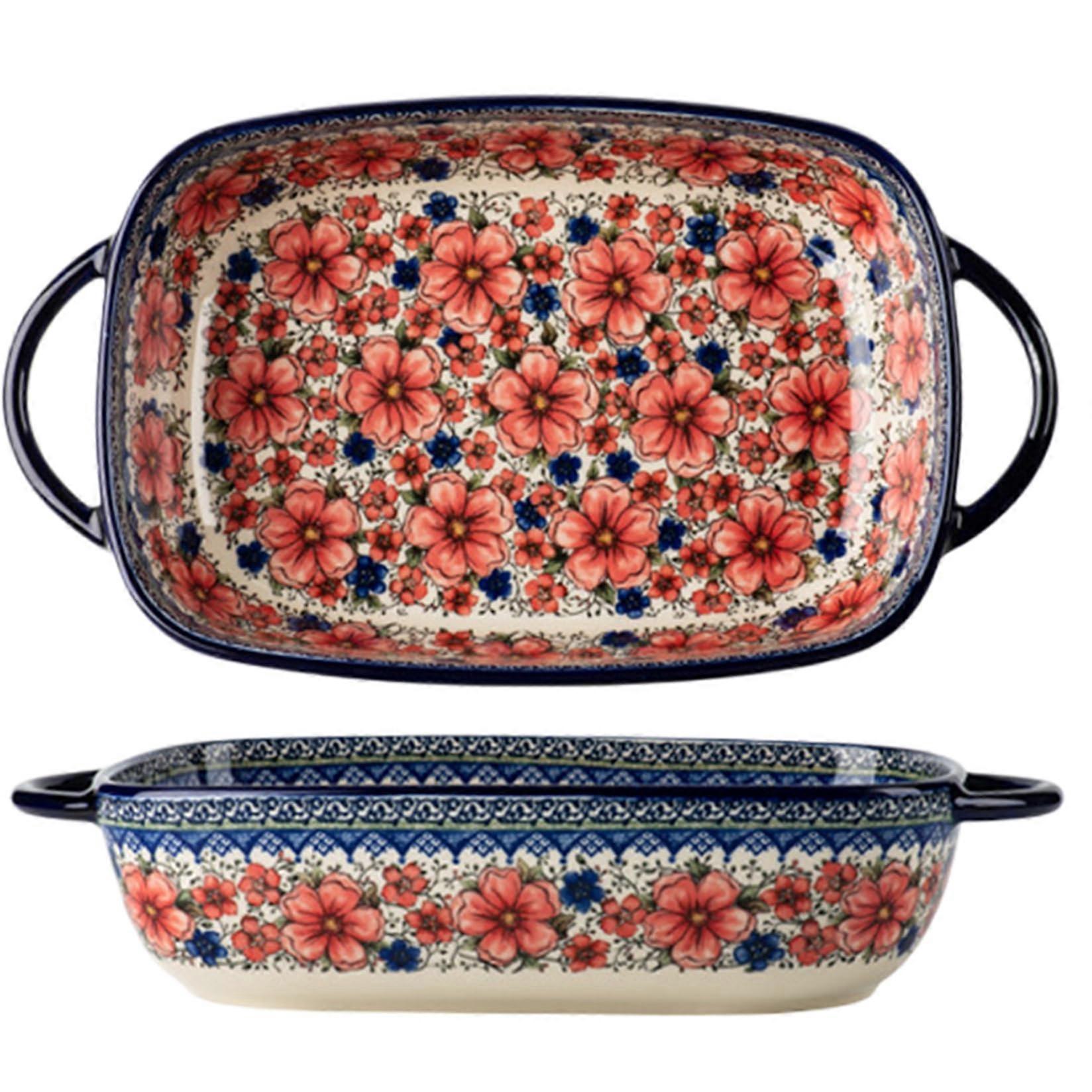 Ceramic Baking Dish 2Qt Rectangular Casserole Pan with Handles Easy Clean Oven and Microwave Safe