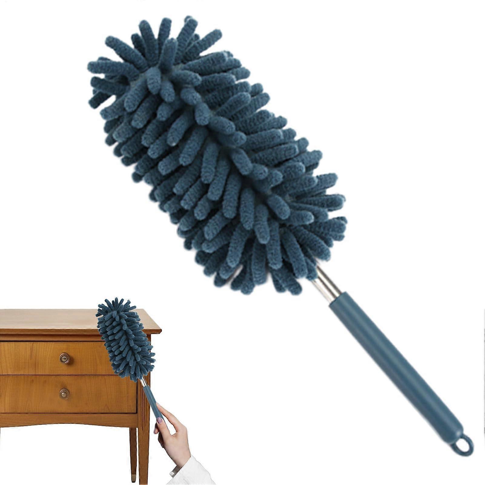 Microfiber and Cobweb Duster for Home and Car Cleaning, Extendable Washable Brush, Blue Malachite
