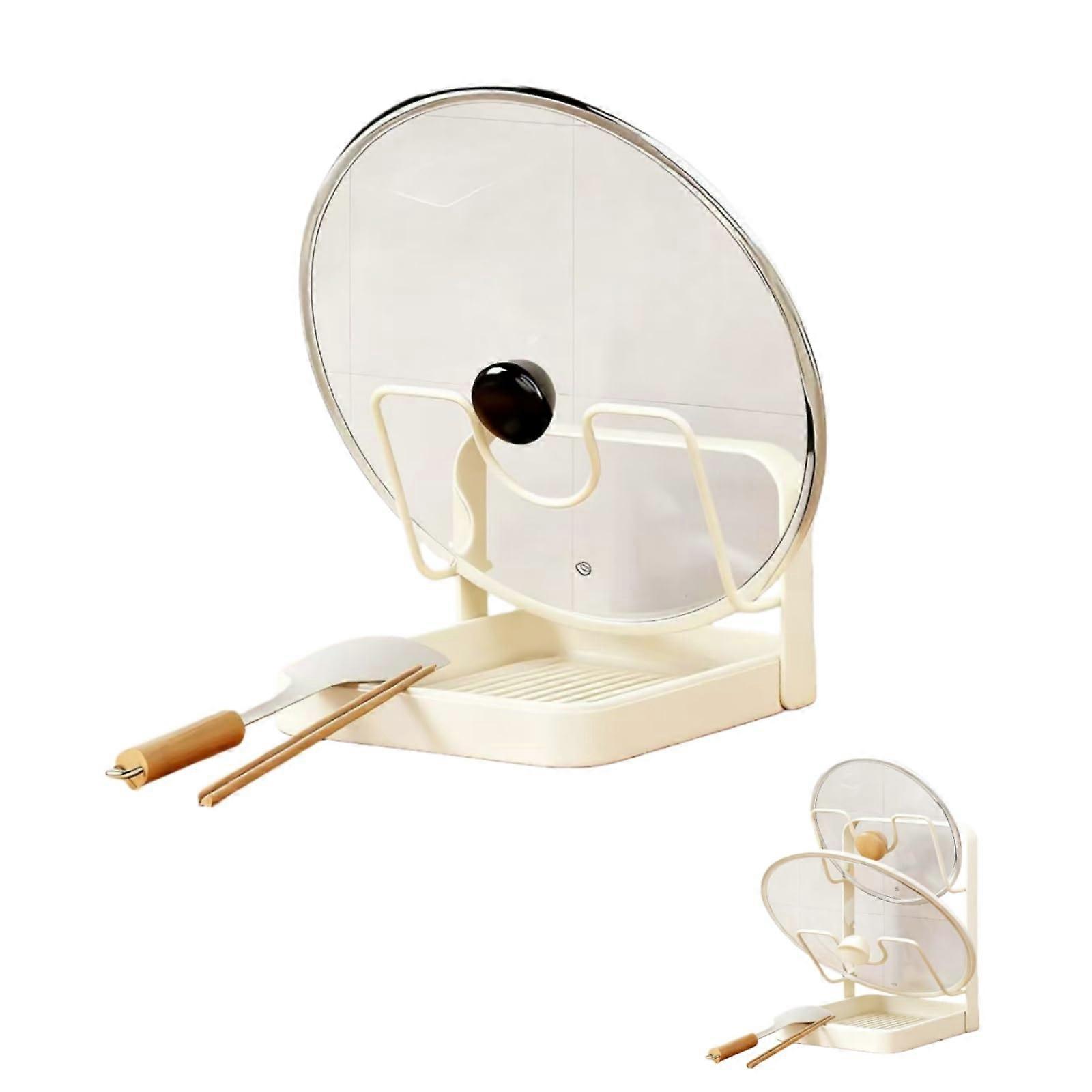 Pot Lid Holder with Removable Drip Tray, UShaped Vertical Organizer for Kitchen, White Single Layer