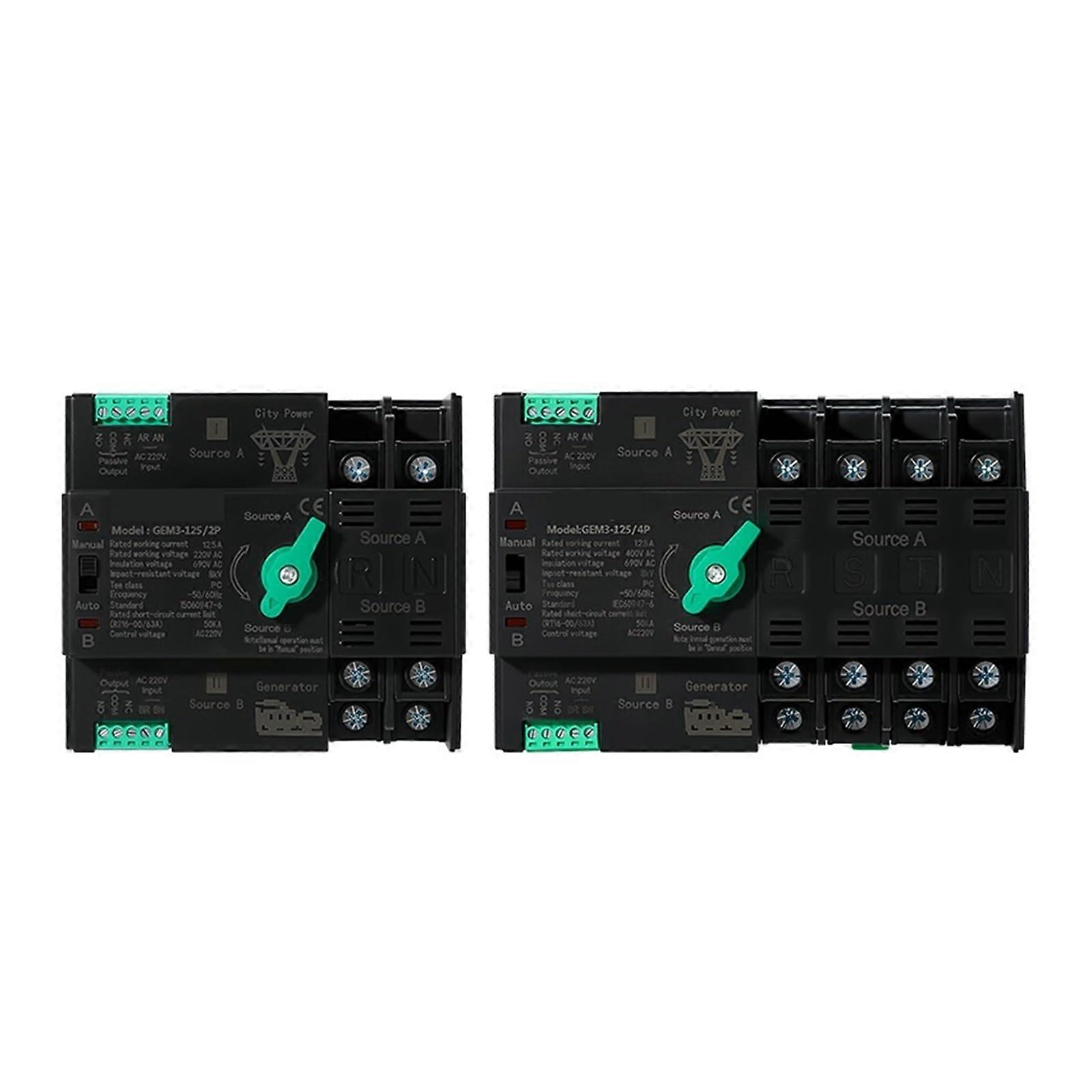 Automatic Transfer Switch 2P 63A Dual Power ATS for Generator to Mains Fast Switching 220V
