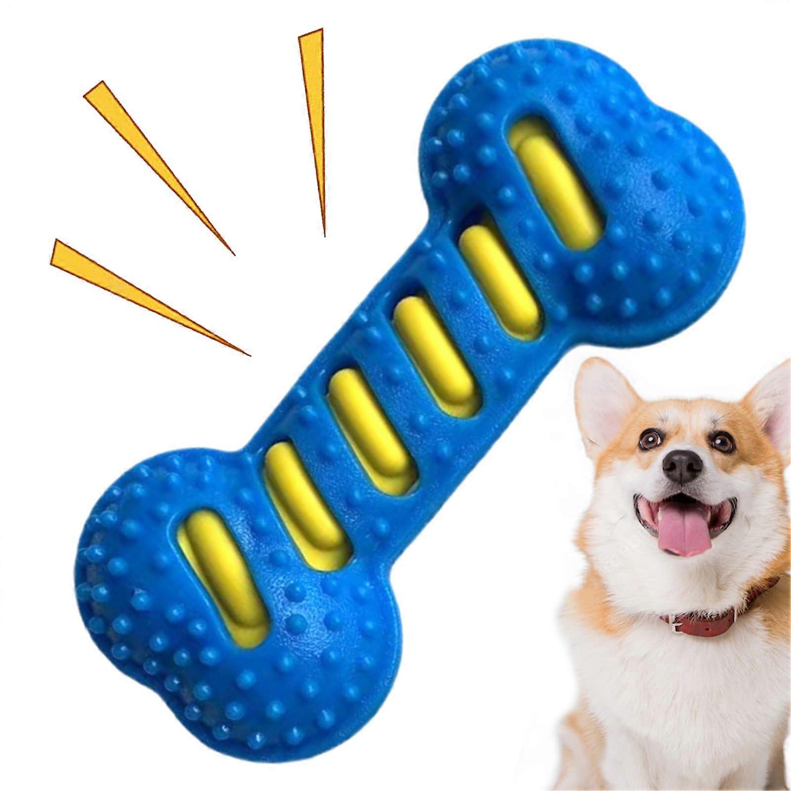 Dog Chew Toy for Aggressive Chewers Bone Shaped Squeaky Durable Design for Teething and Cleaning Blue