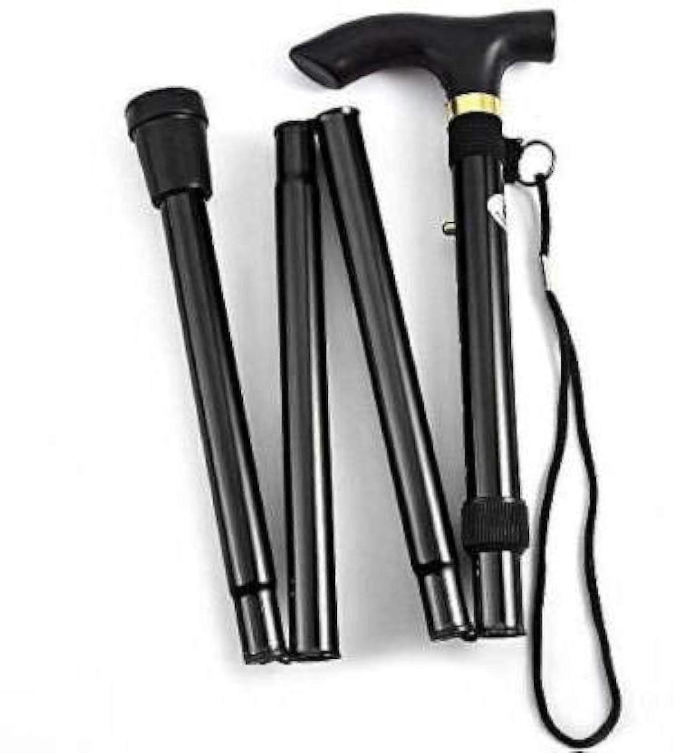 Folding Walking Cane for Seniors Adjustable Height Quad Base Ergonomic Grip Lightweight Black