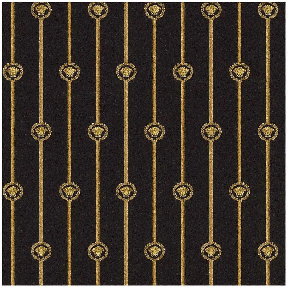 Versace Black Gold Striped Wallpaper