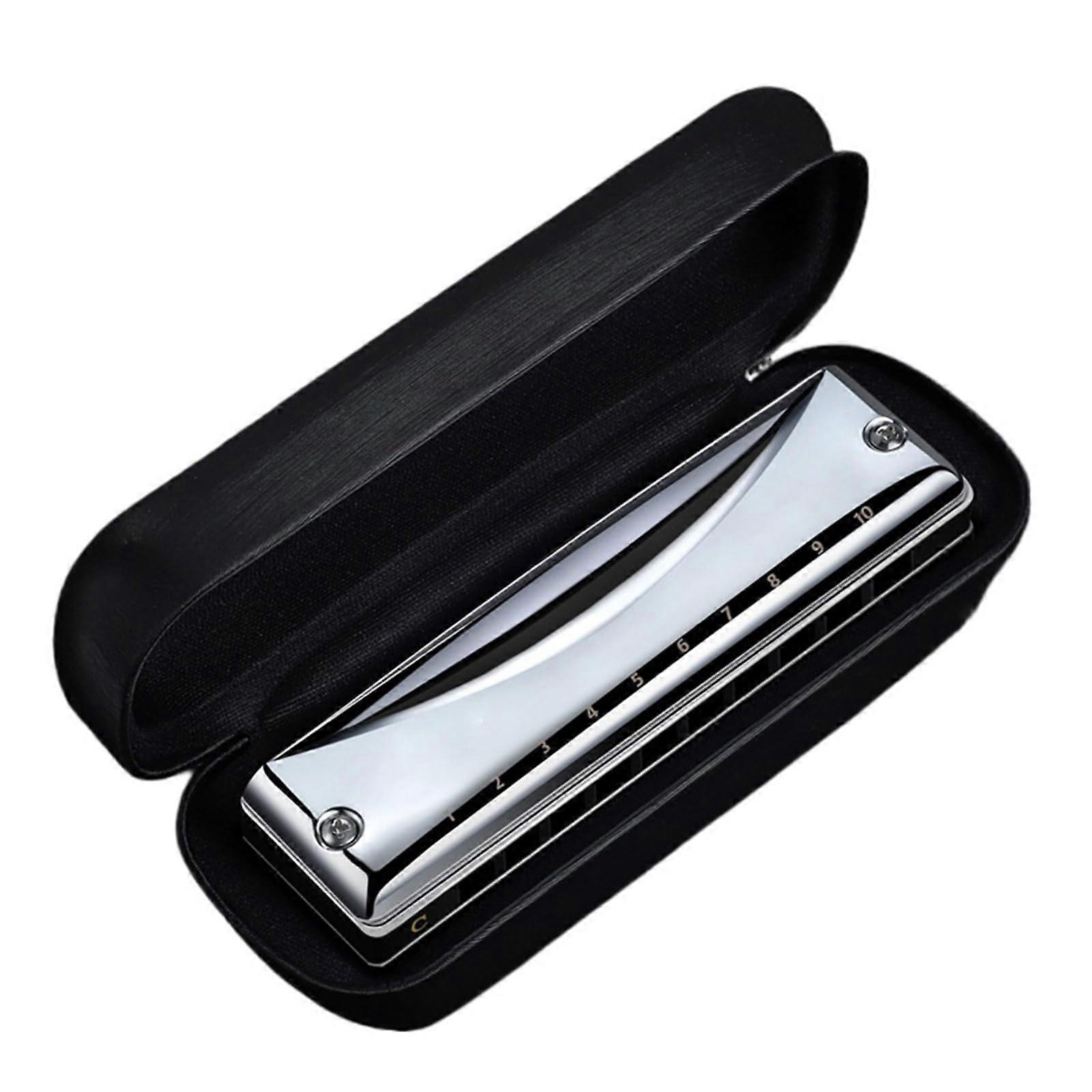 Blues Harmonica 10 Hole Key C for Beginners and Professionals with Rich Clear Tone Silver