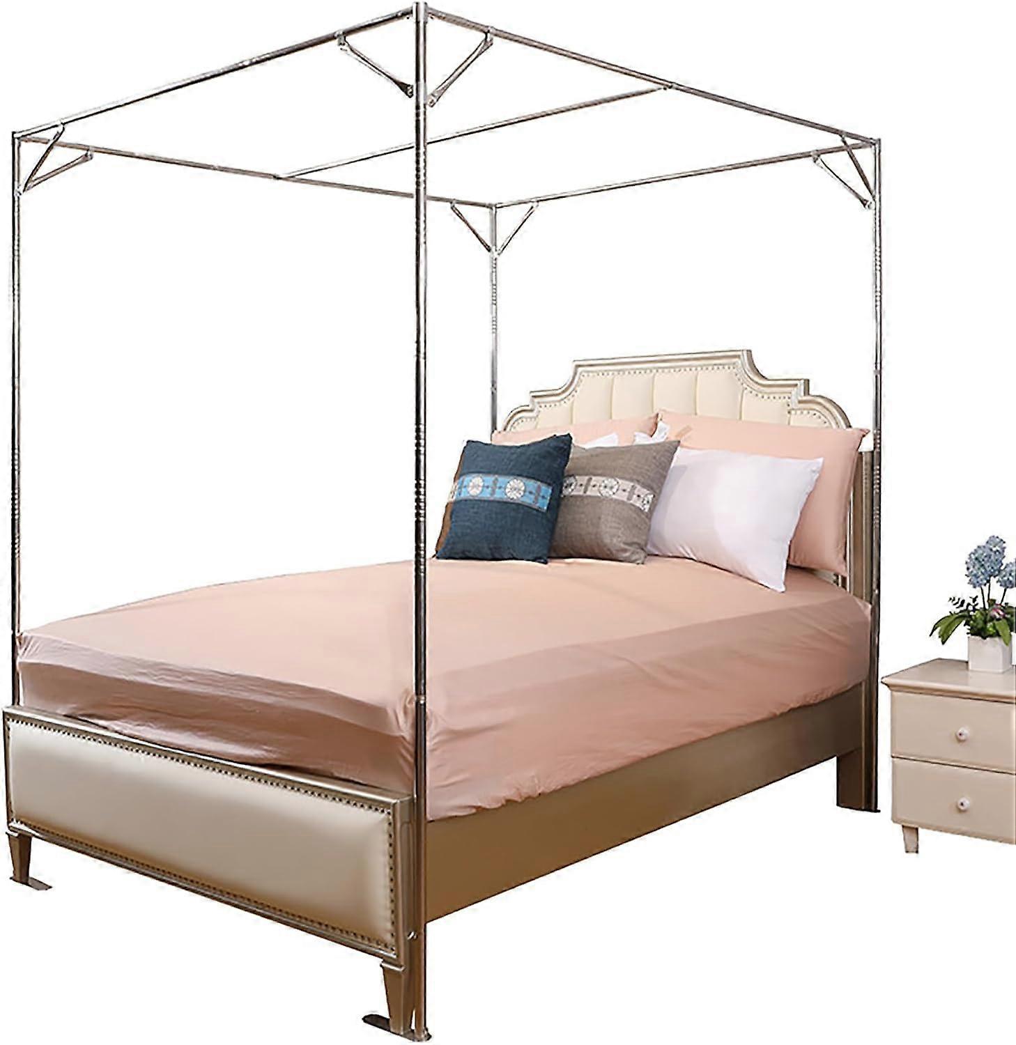 King Small Canopy Bed Frame with Stainless Steel Poles and Enhanced Four Corner Brackets