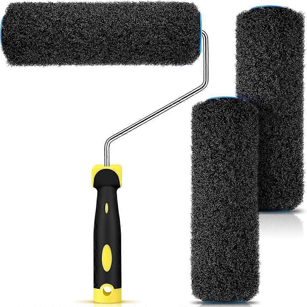 3pcs Drywall Compound Roller Cover with 1pc Paint Roller Frame, Drywall Texture Roller Brush for Putty, Texture Coating